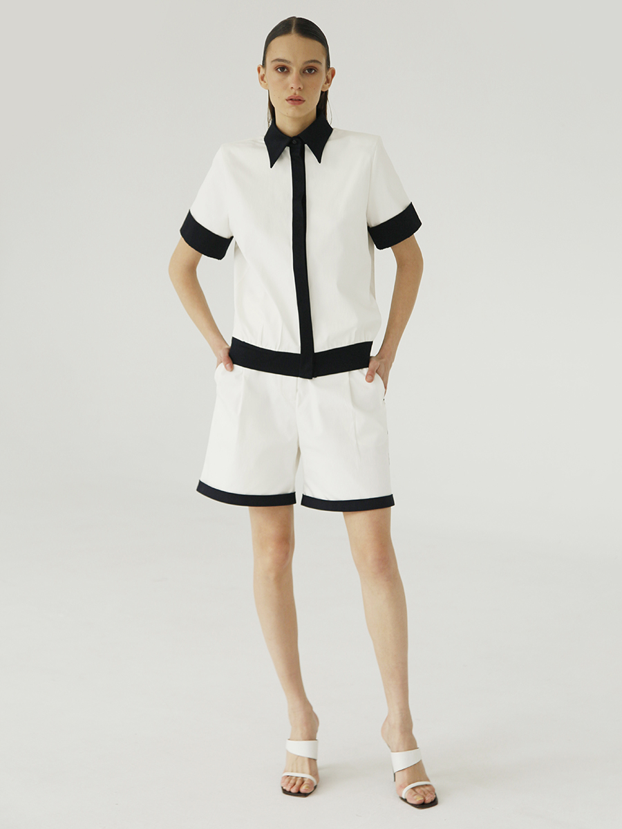 Color-blocked Bermuda in cotton / White